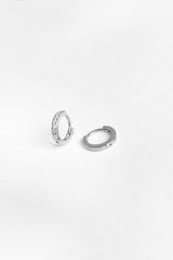 Zircon Stone Small Hoop Silver Earrings
