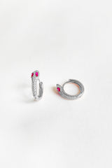 Coral Stone Eyed Snake Silver Earrings