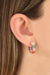 Colorful Baguette Stone Silver Earrings