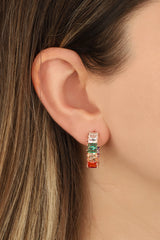 Colorful Baguette Stone Silver Earrings