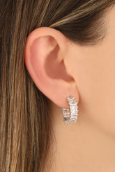White Baguette Stone Silver Earrings