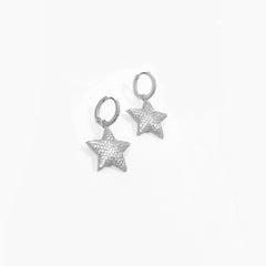 Zircon Stone Chubby Star Silver Earrings