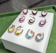 Colorful Enameled Silver Curved Earrings