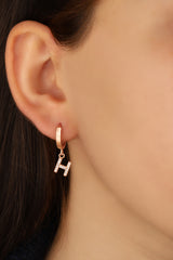 Stone Small Letter Silver Earrings
