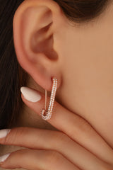 White Stone Safety Needle Model Silver Earring