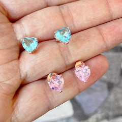 Colorful Stone Heart Silver Earrings