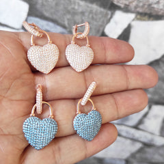 أقراط فضية على شكل قلب من حجر الفيروز، أقراط فضية متدلية على شكل قلب، أقراط رقيقة