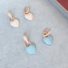 أقراط فضية على شكل قلب مع حجر الزركون الأبيض، أقراط على شكل قلب الحب