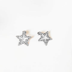 Silver Star Earrings with Pencil Grinding, Aeon Real Sterling Silver Star Earrings Set with Cubic Zirconias