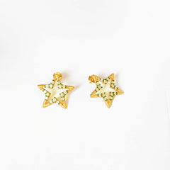 Silver Star Earrings with Pencil Grinding, Aeon Real Sterling Silver Star Earrings Set with Cubic Zirconias
