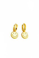 Silver Earring with White Enamel Smiley Emoji