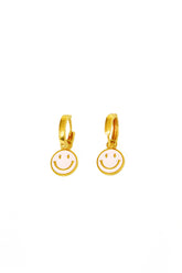 Pink Enamel Smiley Emoji Silver Earring, Smile Charm Pendant Smiley face charms