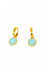 Blue Enameled Smiley Emoji Silver Earring