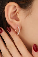 Baguette Stone Silver Hoop Earrings