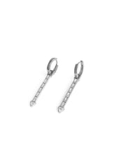 White Baguette Stone Dangling Silver Arrow Earrings
