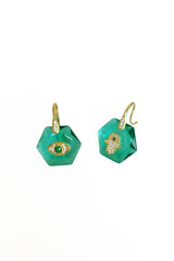 Sterling Silver Hand and Eyed Earrings with Emerald Green Stone