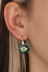 Sterling Silver Hand and Eyed Earrings with Emerald Green Stone