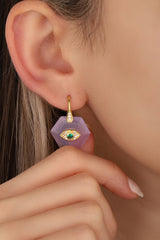 Crystal Purple Stone Silver Hand and Eye Earrings