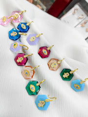 Crystal Purple Stone Silver Hand and Eye Earrings