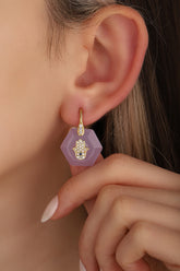 أقراط يد وعين فضية من حجر الكريستال الأرجواني