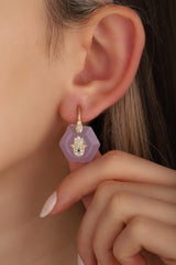 Crystal Purple Stone Silver Hand and Eye Earrings