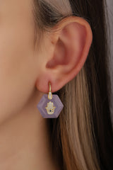 Crystal Purple Stone Silver Hand and Eye Earrings