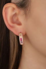 Colorful Baguette Stone Silver Earrings