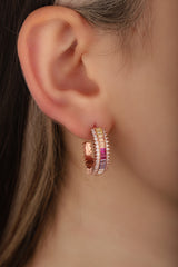 Colorful Baguette Stone Silver Earrings