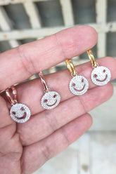 Smiling Face Emoji Silver Earrings With White Stone