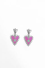 Colorful Enamel Dangle Heart Silver Earrings, silver heart earring