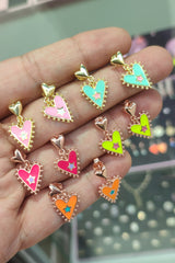 Colorful Enamel Dangle Heart Silver Earrings, silver heart earring