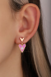 Colorful Enamel Dangle Heart Silver Earrings, silver heart earring