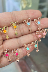 أقراط فضة إسترلينية على شكل قلب متأرجح مرصع بالنجوم من المينا