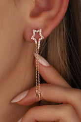 أقراط فضية متدلية على شكل نجمة مزدوجة السلسلة، أقراط متدلية على شكل نجمة