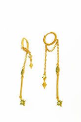 Double Chain Dangle Silver Star Earrings, Huggie chain earrings