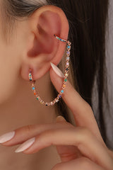 Colorful Stone Dangle Chain Silver Earrings