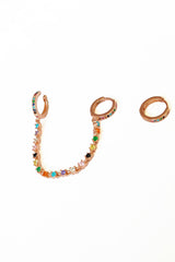 Colorful Stone Dangle Chain Silver Earrings