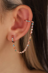 Colorful Stone Dangle Chain Silver Earrings