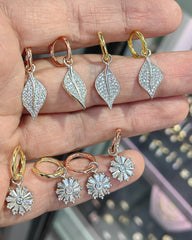 Dangle Baguette Stone Daisy Silver Earrings