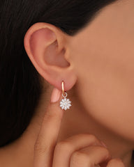 Dangle Baguette Stone Daisy Silver Earrings