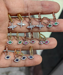 أقراط متدلية من الفضة على شكل عين من حجر الزركون الملون