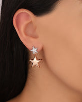 Star Drop Dangle Earrings, Double Color Double Star Silver Earrings