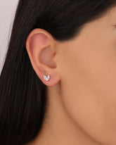 أقراط فضية صغيرة بحجر مزدوج، أقراط صغيرة، زوج من الأقراط الفضية