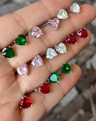 أقراط على شكل قلب صغير، فضة عيار 925، أقراط خضراء على شكل قلب صغير