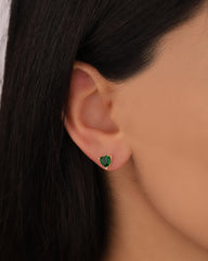 أقراط على شكل قلب صغير، فضة عيار 925، أقراط خضراء على شكل قلب صغير