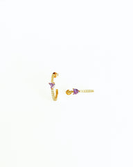 أقراط من الفضة الإسترلينية على شكل قلب نصف حلقة مع أحجار وردية