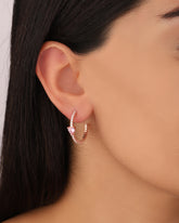 أقراط من الفضة الإسترلينية على شكل قلب نصف حلقة مع أحجار وردية