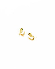 Colorful Stone Eye Gold Snake Hoop Earrings, Hoop Earrings with Zircon and Emerald