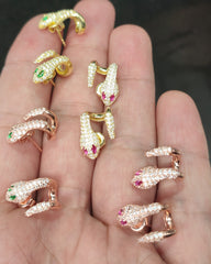 Colorful Stone Eye Gold Snake Hoop Earrings, Hoop Earrings with Zircon and Emerald