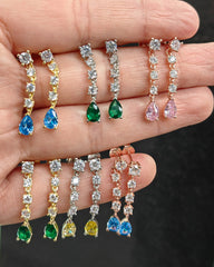 Colorful Drop Stone Dangle Silver Earrings, Natural Multi Stones